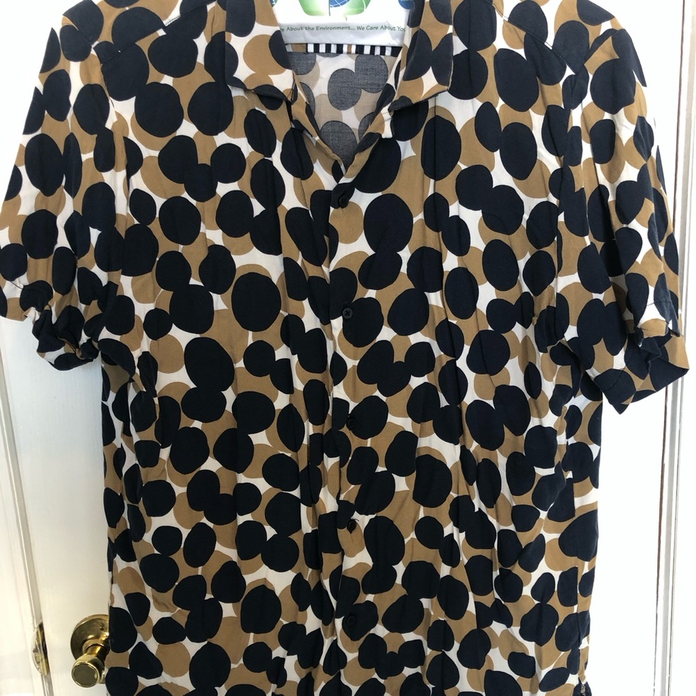 Denim & Flower Black and Brown Polka Dot Short-Sleeve Button-Down Shirt